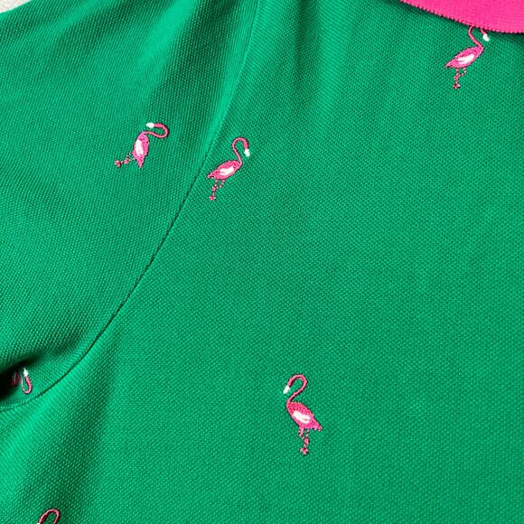 Vintage Quacker Factory Polo Green Dress Pink Flamingo Embroidered‎ Summer Sz 1X - Picture 8 of 8